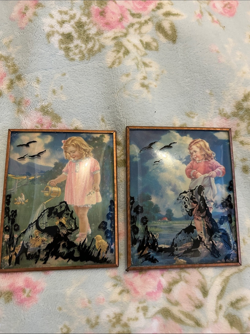 Pair of Pink Girl Illustrated Wall Frames